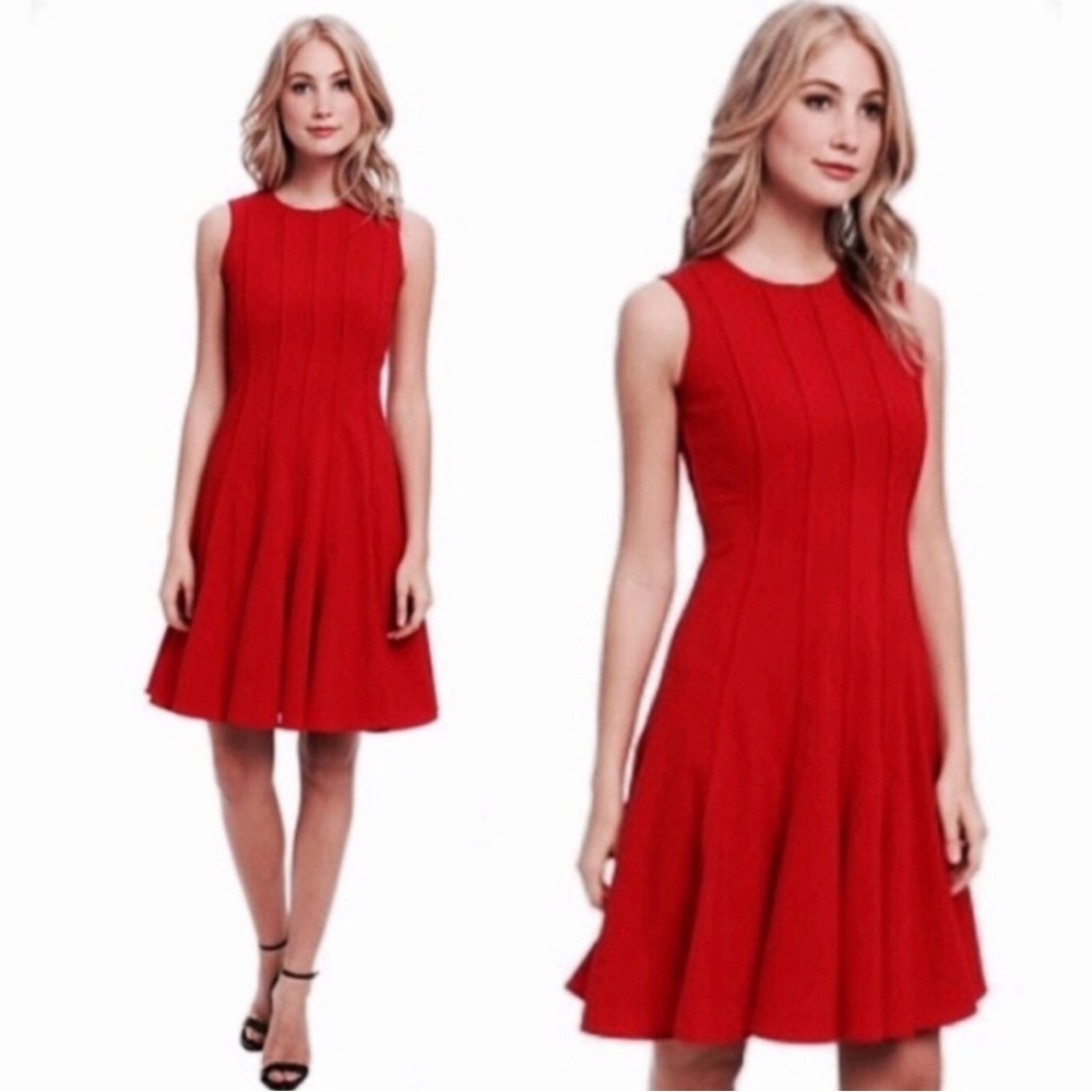 NWT CALVIN KLEIN Red Fit & Flare Pleated Dress Size 4